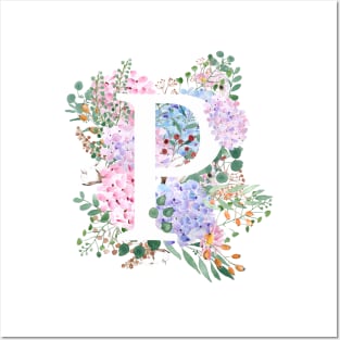 botanical monogram alphabet P hydrangea flowers Posters and Art